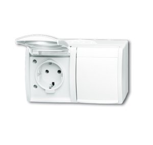 Busch-Jäger 20/2 EW-54 ocean® (IP 44), SCHUKO® Steckdosen, Steckdose mit Klappdeckel, waagerecht, 2-fach, alpinweiß (2084-0-0711)