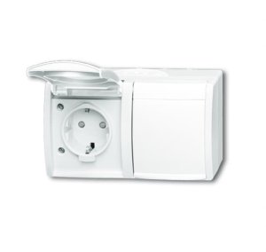 Busch-Jäger 20/2 EBW-54 ocean® (IP 44), SCHUKO® Steckdosen, Steckdose mit Klappdeckel, waagerecht, 2-fach, erh. Berührungsschutz, alpinweiß (2084-0-0723)
