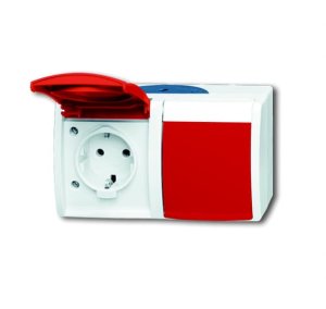 Busch-Jäger 20/2 EW/DVN-53 ocean® (IP 44), SCHUKO® Steckdosen, Steckdose mit Klappdeckel, waagerecht, 2-fach, grau/blaugrün (2084-0-0700)