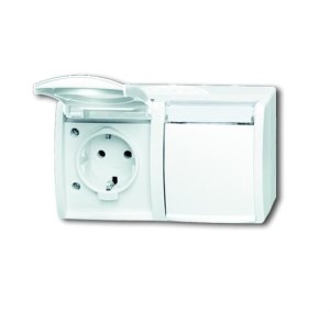 Busch-Jäger 20/2 EWN-54 ocean® (IP 44), SCHUKO® Steckdosen, Steckdose mit Klappdeckel u. Beschriftungsfeld, waagerecht, 2-fach, alpinweiß (2084-0-0715)