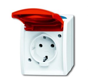 Busch-Jäger 20 EW/DVN-53 ocean® (IP 44), SCHUKO® Steckdosen, Steckdose rotem Klappdeckel, grau/blaugrün (2083-0-0825)