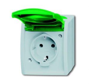 Busch-Jäger 20 EWN-13-53 ocean® (IP 44), SCHUKO® Steckdosen, Steckdose mit grünem Klappdeckel, grau/blaugrün (2083-0-0819)