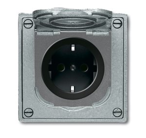 Busch-Jäger 20 EFDB2 UP-Geräte mit Alu-Druckguß-Abdeckungen, SCHUKO® Steckdosen, Steckdose mit erhöhtem Berührungsschutz und Klappdeckel, hammerschlag grau (2011-0-3871)