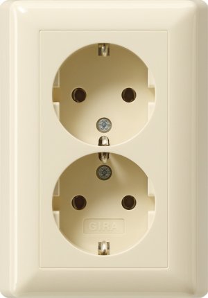 Gira 078801 Doppel-SCHUKO Steckkl. ohne Kralle Standard 55 Cremeweiss
