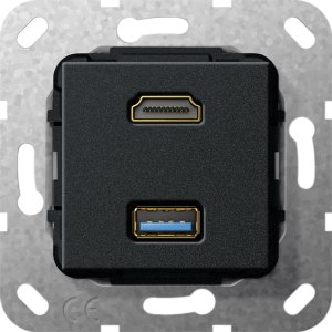 Gira 567810 HDMI, USB 3.0 A Gender Changer Einsatz Schwarz matt
