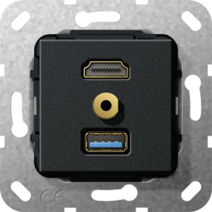 Gira 568010 HDMI,USB 3.0 A,M-Klinke Gender Ch,K-peit Einsatz Schwarz matt