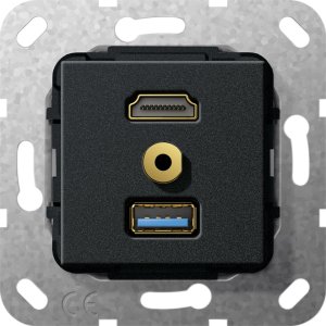 Gira 568110 HDMI,USB 3.0 A,M-Klinke Kabelpeitsche Einsatz Schwarz matt