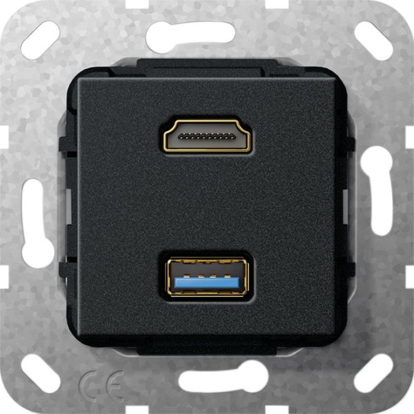 Gira 567810 HDMI, USB 3.0 A Gender Changer Einsatz Schwarz matt
