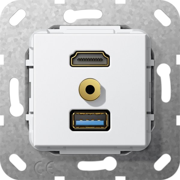 Gira 568103 HDMI,USB 3.0 A,M-Klinke Kabelpeitsche Einsatz Reinweiss